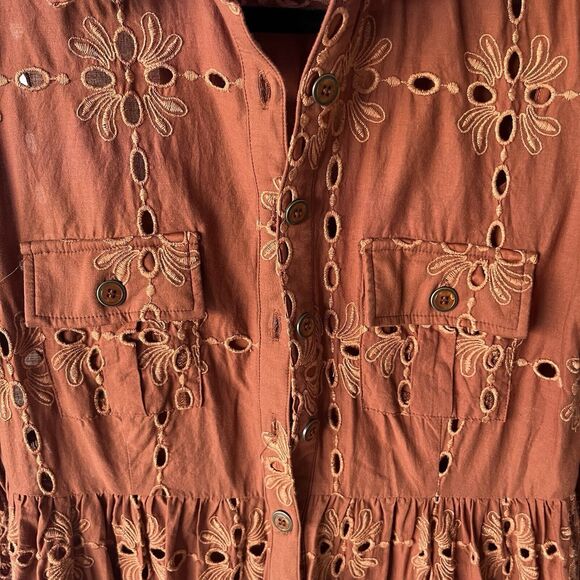 Anthropologie Eva Franco Josie Eyelet Tunic Dress Brown Size XS With Slip‎ Liner - Picture 9 of 13